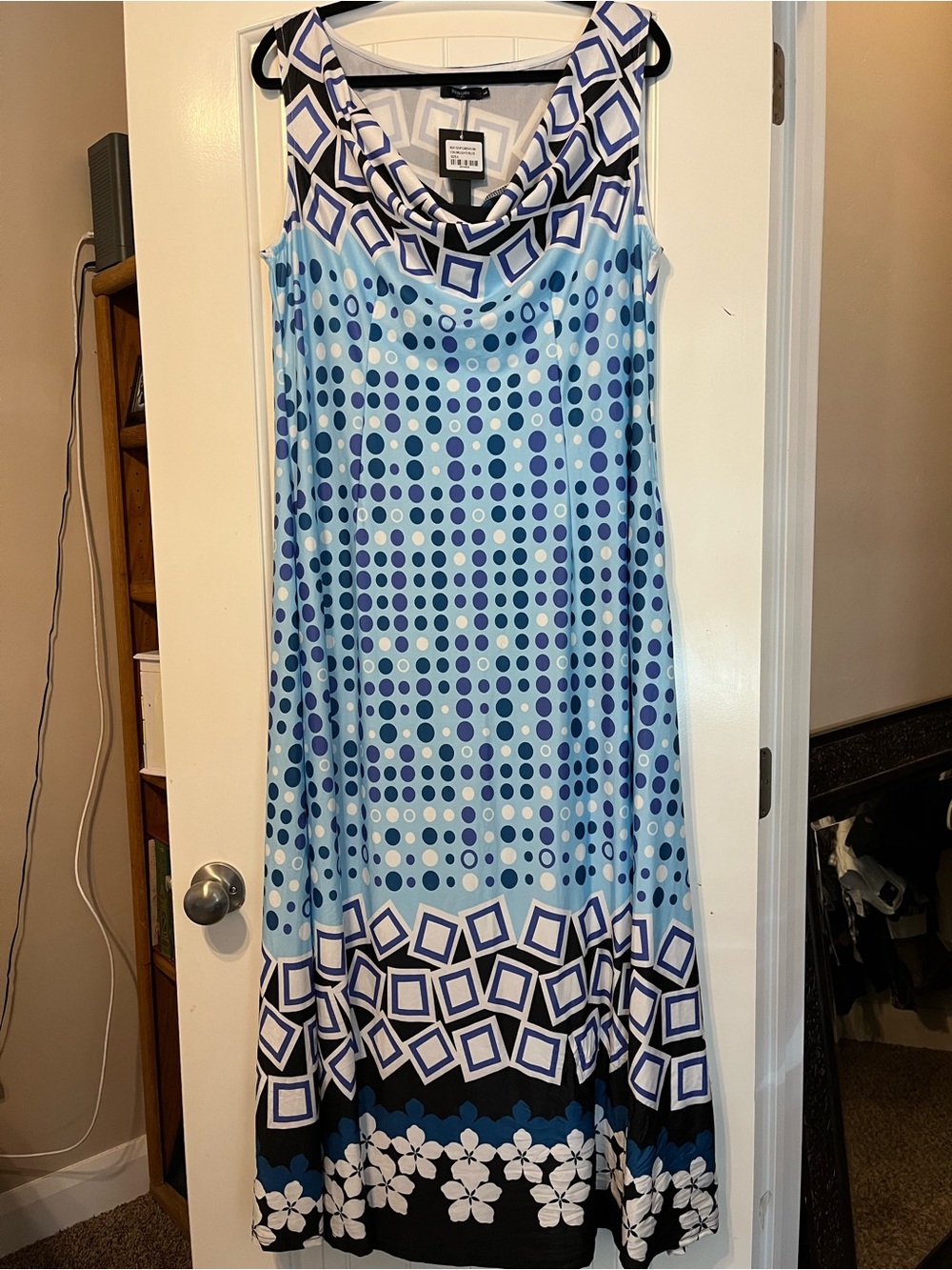 Reborn Light Blue & Navy Geometric Dot Maxi Dress